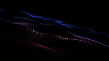 Gradient red blue dark flowing energy particles waves on black minimalistic background. Shiny bokeh fantasy glowing liquid concept. 4k 60 fps looped graphic. video