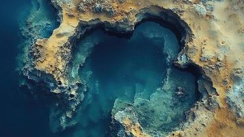 Aerial view of heart-shaped ocean cove in rocky coastline photo