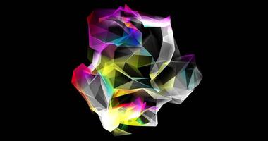Rotating deformed spherical surface made of iridescent mosaic of triangular translucent faces. Abstract animation.1 video