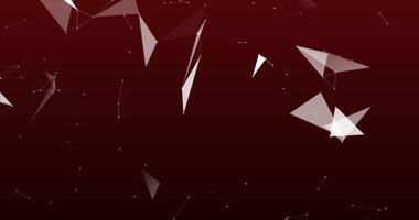 Collision with moving interlaces of dots, lines and triangular faces on a red background. Abstract animation. video