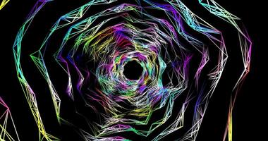 A tunnel of movable translucent iridescent triangular faces. Plexuses. Abstract animation.1 video