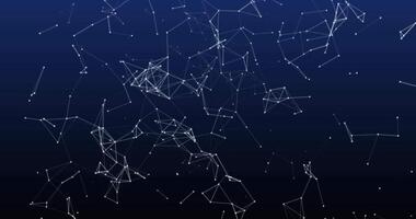 Running over moving interlaces of dots and lines on a blue background. Abstract animation. 12 video