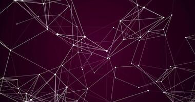 Approaching and moving away from the interweaving of dots and lines on a magenta background. Abstract background for logo animation. video