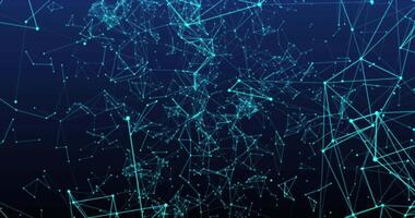 Running over moving interlaces of dots and lines on a blue background. Abstract animation. 11 video