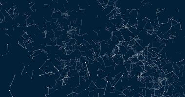 Fast-moving interweaving of dots and lines on a blue background. Abstract animation. 1 video