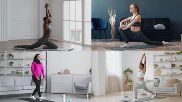 A group of diverse individuals performs different athletic exercises in a stylish indoor setting. Each person showcases unique athleticism and commitment to a healthy lifestyle. video