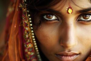 A close up of a woman wearing a sari photo
