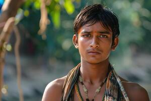 A young man with a scarf on his neck photo