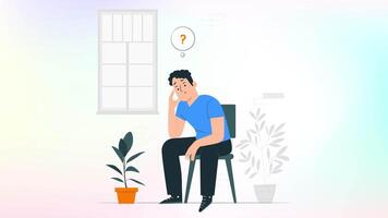 Man Thinking in Chair, Thoughtful Animated Scene video