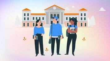 College Students Talking in Front of Campus, Campus Conversation Animation video