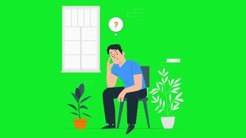 Man Thinking in Chair - Thoughtful Animated Scene On Green Screen video