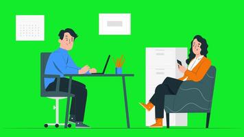 Man Working on Laptop and Girl Using Smartphone - Animated Scene video
