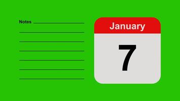 January 7, horizontal Green Screen Calendar Animation with Note Space video
