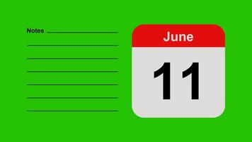 June 11, horizontal Green Screen Calendar Animation with Note Space video