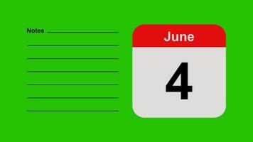 June 4, horizontal Green Screen Calendar Animation with Note Space video