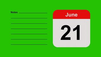 June 21, horizontal Green Screen Calendar Animation with Note Space video