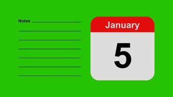 January 5, horizontal Green Screen Calendar Animation with Note Space video