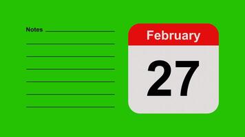 February 27, horizontal Green Screen Calendar Animation with Note Space video