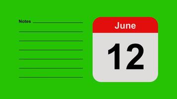 June 12, horizontal Green Screen Calendar Animation with Note Space video