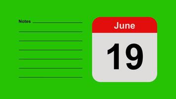 June 19, horizontal Green Screen Calendar Animation with Note Space video