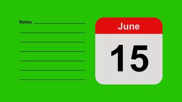 June 15, horizontal Green Screen Calendar Animation with Note Space video