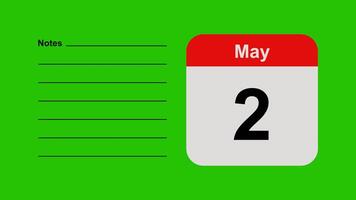 May 2, horizontal Green Screen Calendar Animation with Note Space video