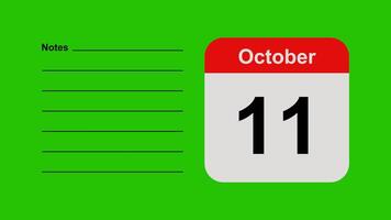 October 11, horizontal Green Screen Calendar Animation with Note Space video