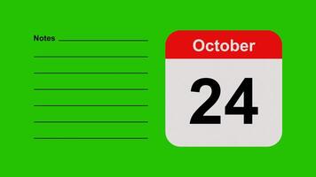 October 24, horizontal Green Screen Calendar Animation with Note Space video