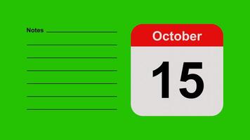 October 15, horizontal Green Screen Calendar Animation with Note Space video