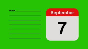 September 7, horizontal Green Screen Calendar Animation with Note Space video