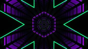 Purple and Turquoise Neon Glow Hexagonal Tunnel Background VJ Loop in 4K video