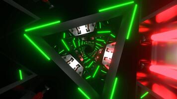 Green and Red Neon Glowing Triangular Spiral Background VJ Loop in 4K video