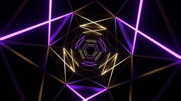 Purple and Yellow Neons Moves Along Hexagon Grate Tunnel Background VJ Loop in 4K video
