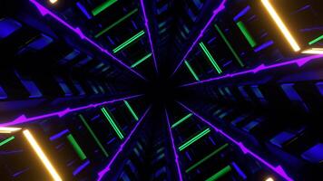 Purple and Turquoise and Yellow Neon Glow Mirrored Tunnel Background VJ Loop in 4K video