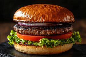 Delicious Floating Burger Featuring Visible Layers of Fresh Ingredients For Food Promotion photo