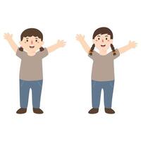 little kid and friend raise hand up vector