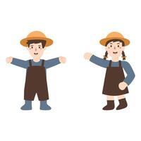 Little boy and girl stand holding their hands up and smiling together vector