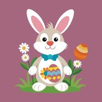 Easter Bunny Holding Colorful Eggs in a Cheerful Springtime Scene vector