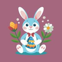 Adorable Easter Bunny with Colorful Eggs in a Festive Springtime Setting vector