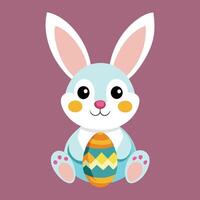 Cute Easter Bunny with Flowers and Festive Eggs in a Spring-Themed Design vector