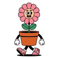 cartoon groovy character is walking in a flower pot vector