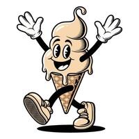 cartoon character of a joyful ice cream cone in a playful pose with a happy facial expression vector