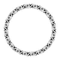 Beautiful round frame arabesque with floral pattern on white background. Plate with lace design. Black and white round floral frame for round surfaces, household utensils, textiles, embroidery. EPS vector