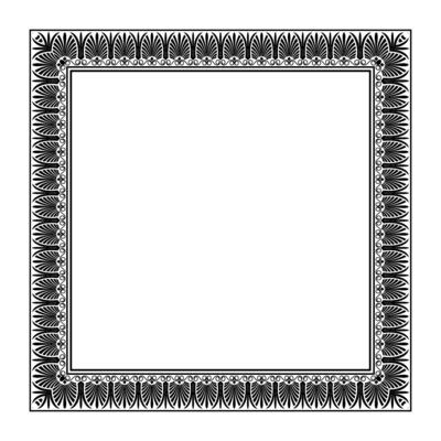 Monochrome Square Frame in Ancient Greek Style. Art of Ancient Rome, Ancient Greece. Frame Using Stylized Elements Resembling a Fan or Palm Leaves - Palmettes, Spiral Curls - Volutes.