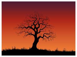 Tree silhouette at sunset. vector