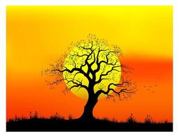 Tree silhouette in sunrise. vector