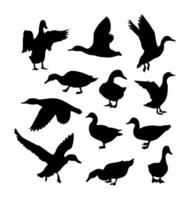 set of silhouette of a duck vector