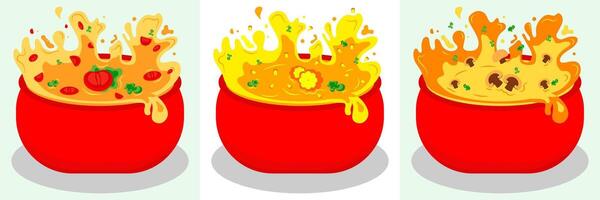 A collection of creamy soup illustrations that are delicious and appetizing, with attractive designs that stimulate the appetite. Suitable for use as menu designs vector