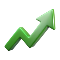 Green 3D arrow showing upward trend, perfect for financial and business growth representation on a transparent background, . png