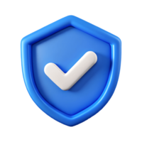 3D Blue Shield with White Check Mark on a Transparent Background, on a transparent background, png